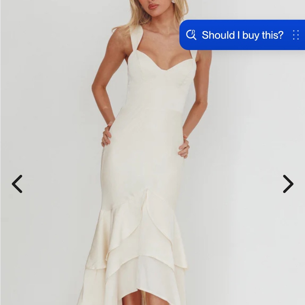 Silky Cream Ruffle-Hem Maxi Dress